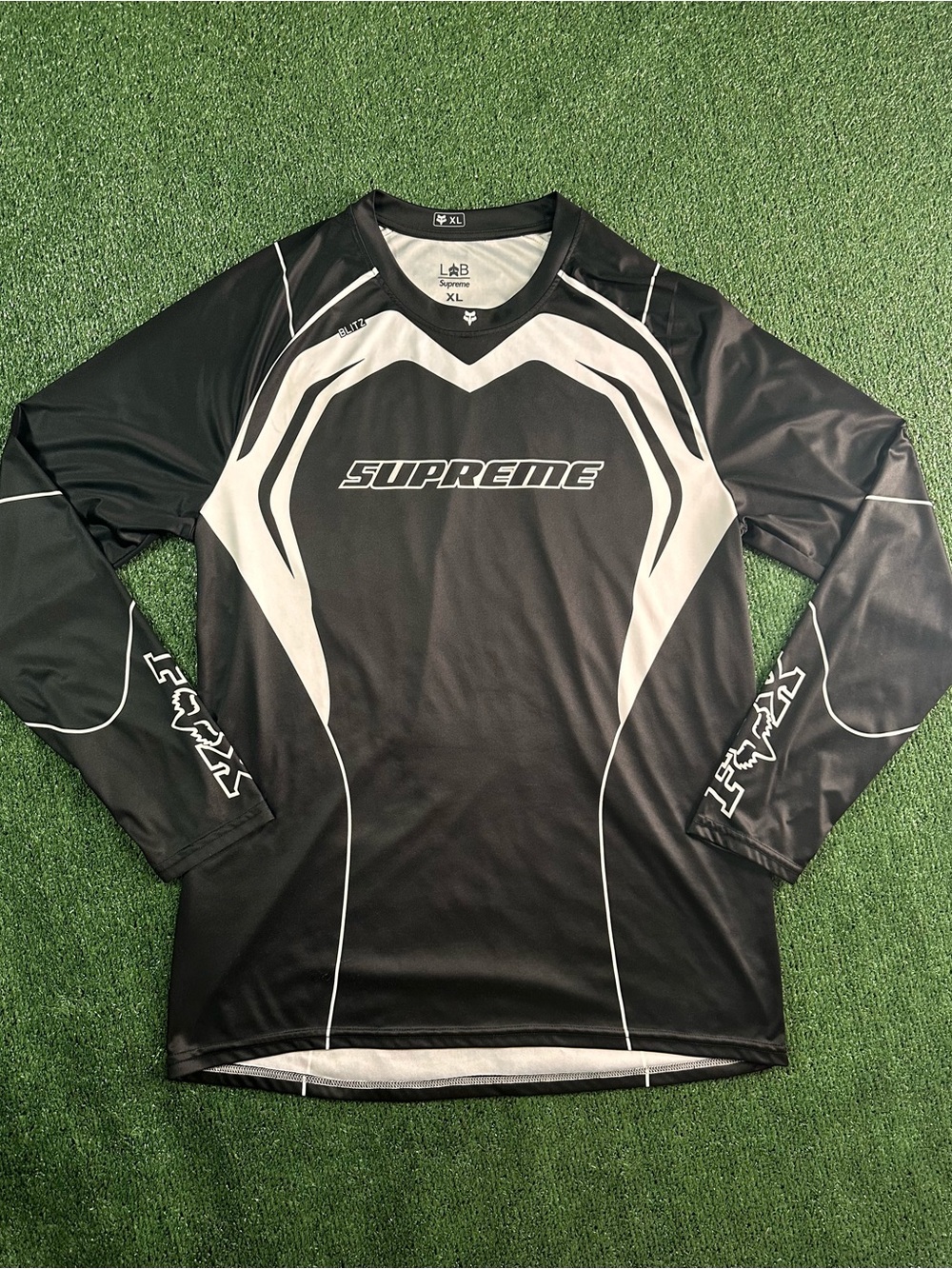 Fox Supreme Men’s Black & White Long-Sleeve Performance Racing Jersey